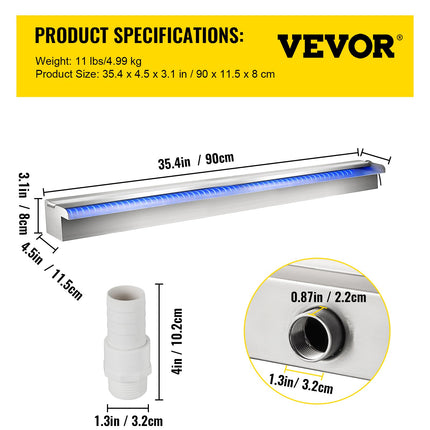Dekoratyvinis krioklys baseinui PQSB-8283, 90 cm ilgio su LED apšvietimu