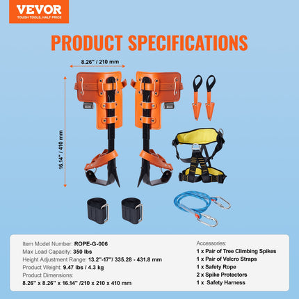 Medžių laipiojimo nagai VEVOR ROPE-G-006, 158 kg keliamoji galia