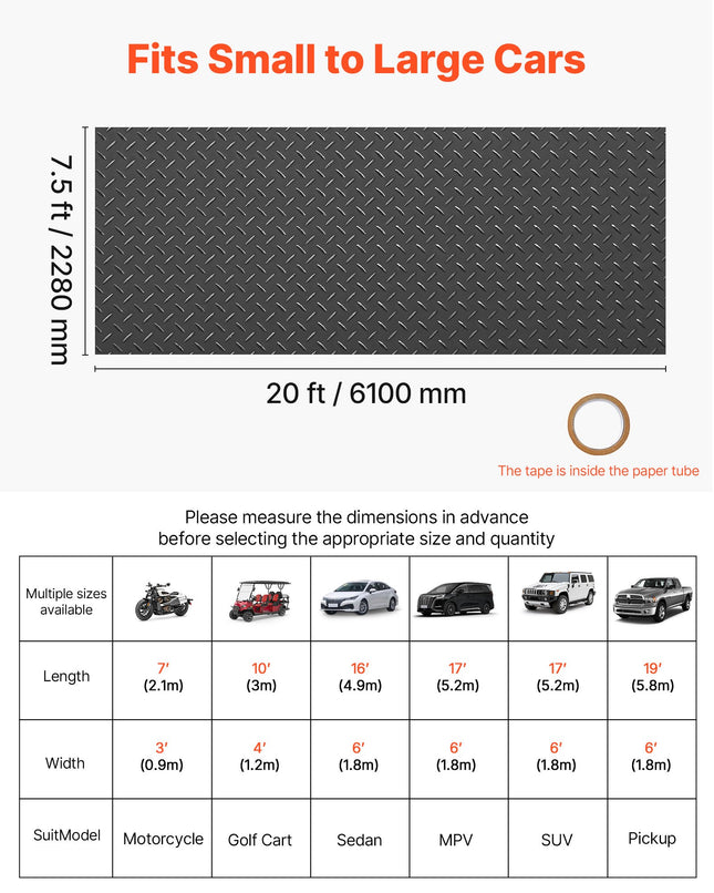 Garažo grindų danga VEVOR ZLCK-A2, 2,28 x 6,1 m