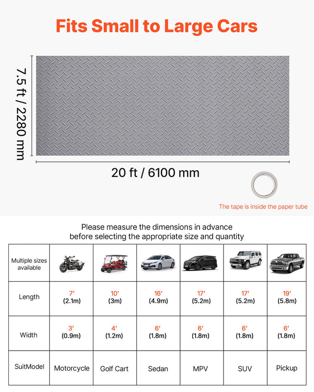 Garažo grindų danga VEVOR ZLCK-A2, 2,28 x 6,1 m