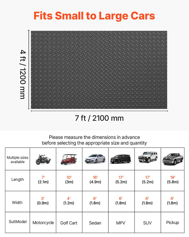 Garažo grindų danga VEVOR ZLCK-A4, 1,2 x 2,13 m