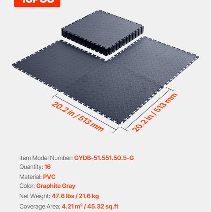 Garažo grindų plytelės VEVOR GYDB-51.551.50.5-G, 16 vnt. (4,21 m²)