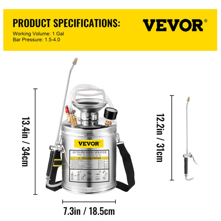 Nerūdijančio plieno purkštuvas VEVOR, 4 l