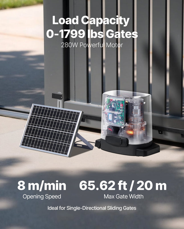 Saulės energija maitinama stumdomų vartų pavara VEVOR MD280, 816 kg