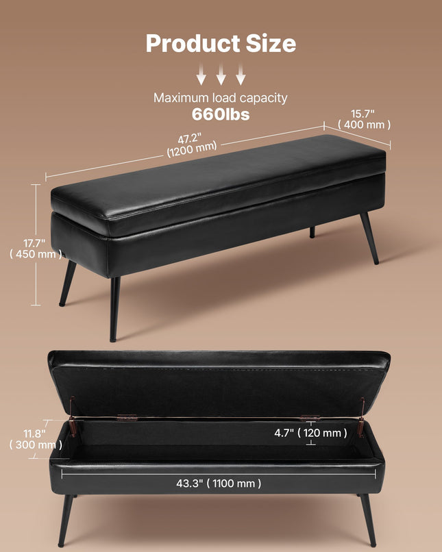 Suoliukas su daiktadėže VEVOR CWD0115CA-KD-BLACK, 120 cm ilgio