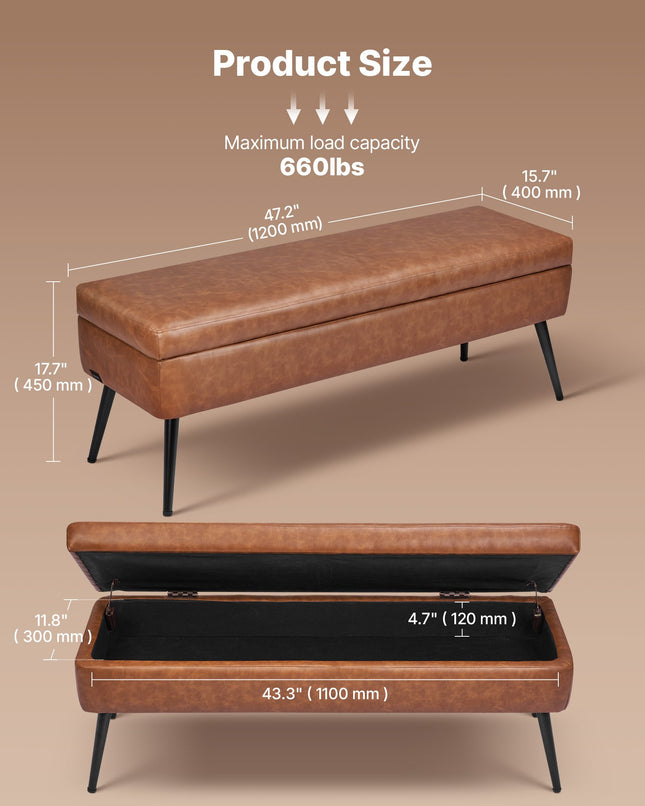 Suoliukas su daiktadėže VEVOR CWD0115CA-KD-BROWN, 120 cm ilgio