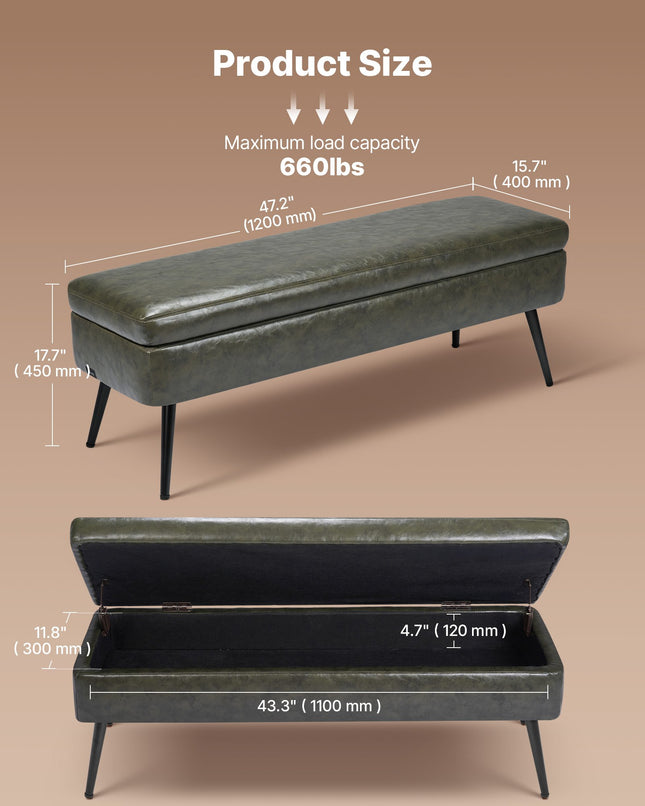 Suoliukas su daiktadėže VEVOR CWD0115CA-KD-GREEN, 120 cm ilgio