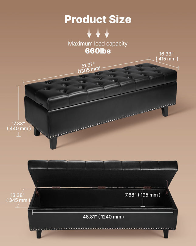 Suoliukas su daiktadėže VEVOR CWD0117CA-KD-BLACK, 130 cm ilgio