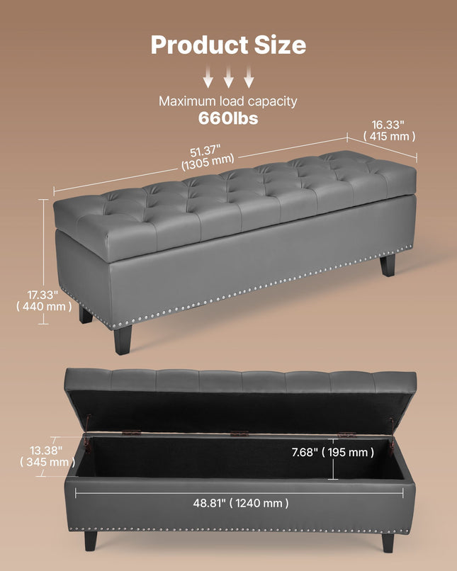 Suoliukas su daiktadėže VEVOR CWD0117CA-KD-GRAY, 130 cm ilgio