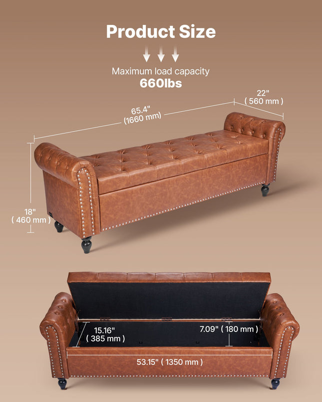 Suoliukas su daiktadėže VEVOR CWD0112CA-KD-BROWN, 166 cm ilgio