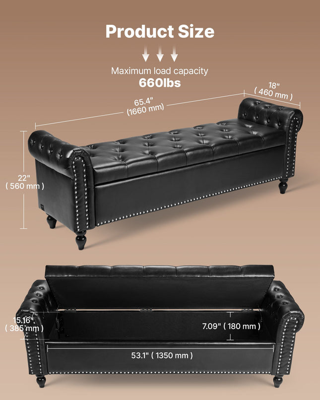 Minkštasuolis su daiktadėže VEVOR CWD0112CA-KD-BLACK, 166 cm ilgio