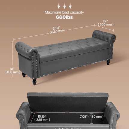 Minkštasuolis su daiktadėže VEVOR CWD0112CA-KD-GRAY, 166 cm ilgio