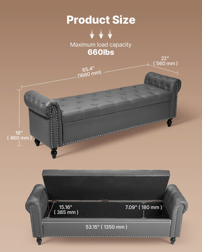 Minkštasuolis su daiktadėže VEVOR CWD0112CA-KD-GRAY, 166 cm ilgio