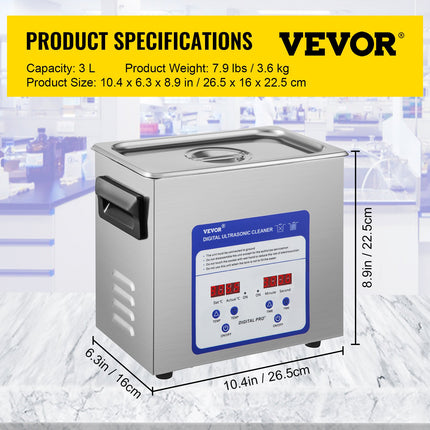 Ultragarsinė valymo vonelė VEVOR TH-020A, 3 l talpa