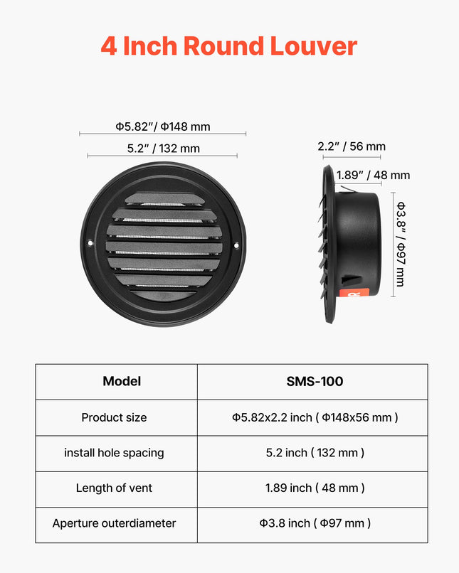 Sieninės ventiliacijos grotelės VEVOR ELA-100, 97 mm