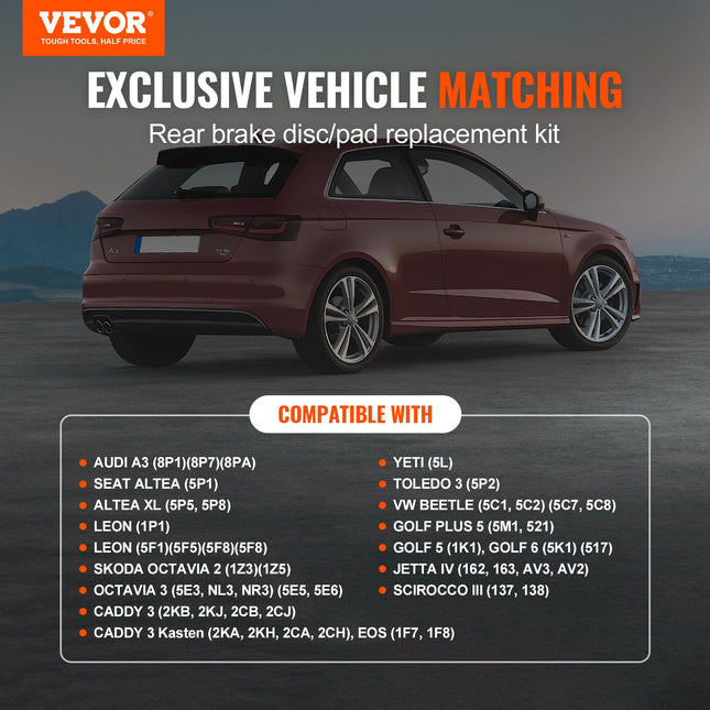 Galinių stabdžių komplektas VEVOR Audi A3, VW Golf 5/6, 253 mm