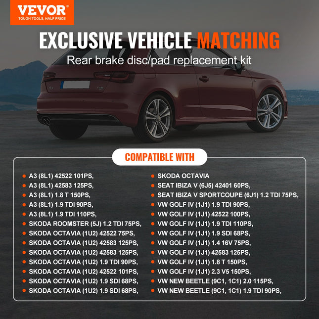 Galinių stabdžių diskų ir kaladėlių komplektas VEVOR 34144, 232 mm