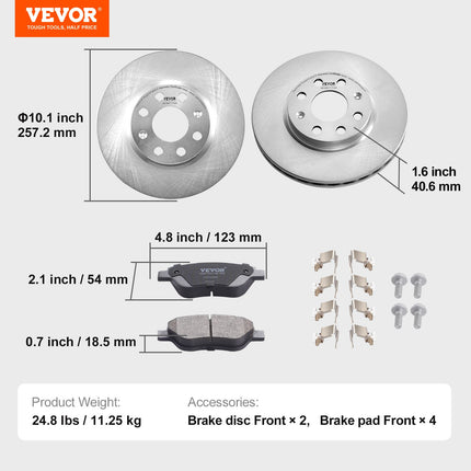 Priekinių stabdžių komplektas VEVOR Vauxhall Adam / Corsa D, 257 mm
