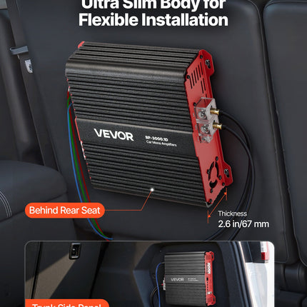Automobilinis vieno kanalo stiprintuvas VEVOR BP-3000.1D, 3000W RMS