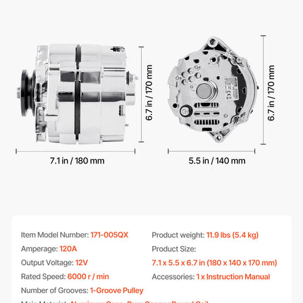 Automobilio generatorius VEVOR 7127-SE105C, 12V