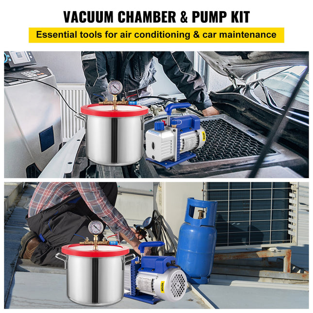 Vakuuminė kamera su siurbliu Vevor 5,7 L, 186 W