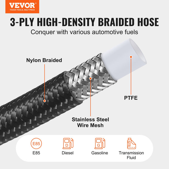 Kuro žarnų komplektas VEVOR PTFE-6AN-25ft, 7,62 m