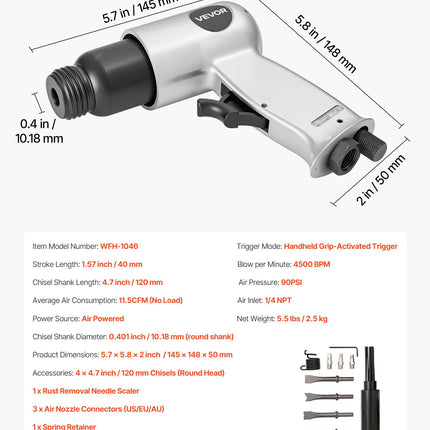 Pneumatinis kūjis VEVOR WFH-1046, 4500 dūžių/min.