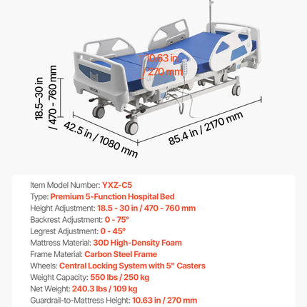 Elektrinė slaugos lova VEVOR YXZ-C5, 250 kg keliamoji galia