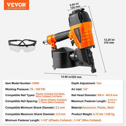 Pneumatinis vinių kalimo pistoletas VEVOR CN65, 32–64 mm