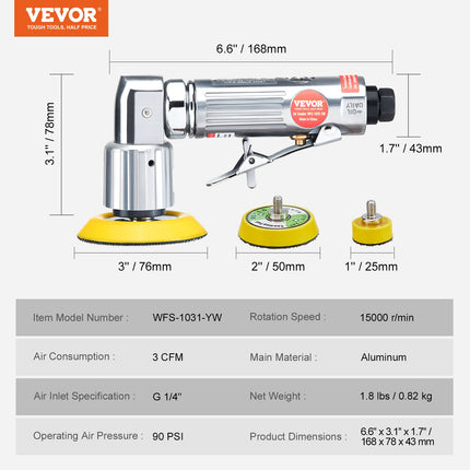Mini pneumatinis orbitinis šlifuoklis VEVOR WFS-1031-YW, 15000 sūk./min.