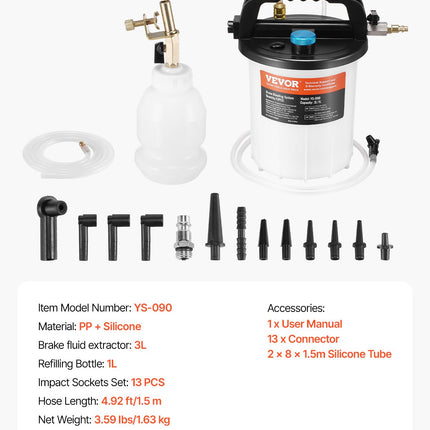 Stabdžių skysčio keitimo įrenginys VEVOR YS-090, 3 l talpa