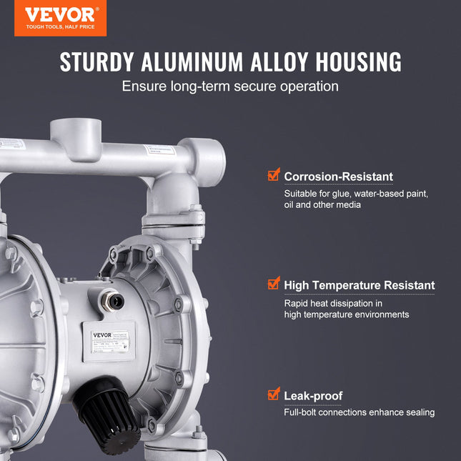 Pneumatinis membraninis siurblys VEVOR QBK-40L, 166 l/min