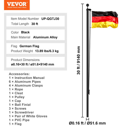 Vėliavos stiebas VEVOR UP-QGTJ30, 9,14 m