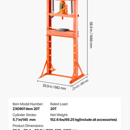 Hidraulinis presas VEVOR ZX0901, 20 t