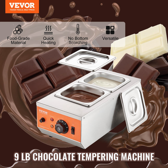 Šokolado lydymo ir temperavimo aparatas VEVOR CS-2, 2 talpos po 1,5 l