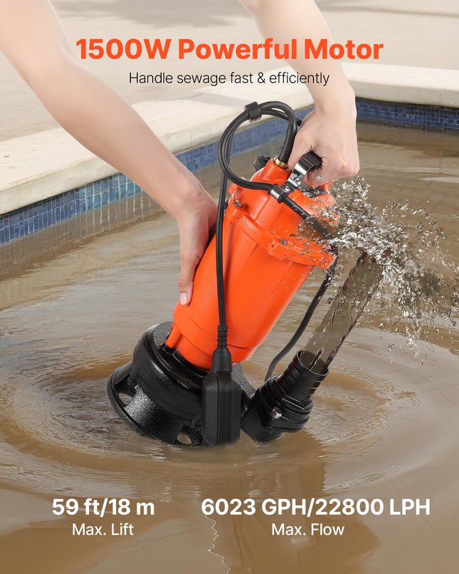 Panardinamas nuotekų siurblys VEVOR WQD1500, 1500 W