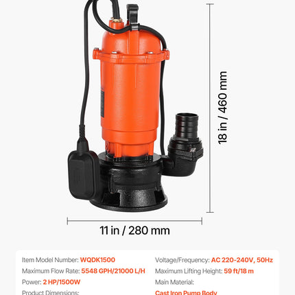Panardinamas nuotekų siurblys VEVOR WQDK1500, 1500 W