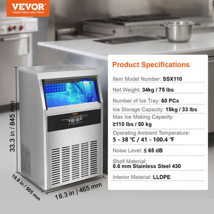 Pramoninis ledo generatorius VEVOR SSX110, 53 kg/24h