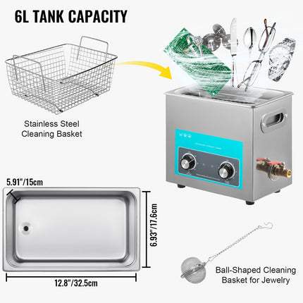 Ultragarsinė valyklė VEVOR 6.5L, 180W