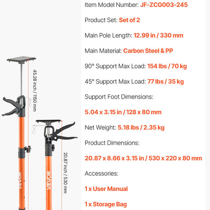 Teleskopiniai atraminiai strypai VEVOR JF-ZCG003-245, 54–155 cm