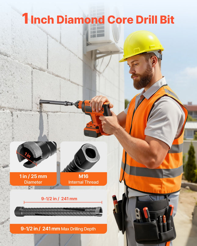 Deimantinė gręžimo karūna VEVOR 25 mm, 241 mm gręžimo gylio