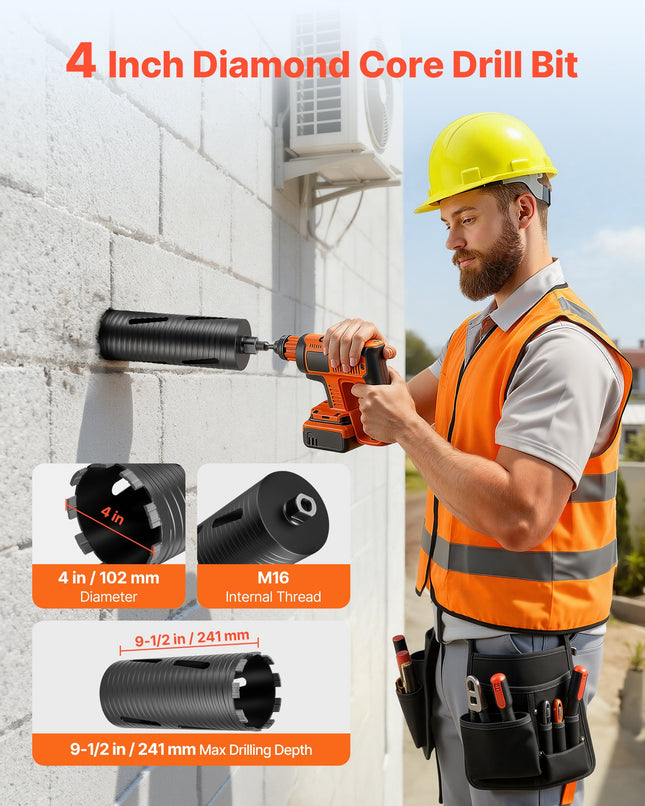 Deimantinė gręžimo karūna VEVOR dry drill 102*240 M16, 102 mm.