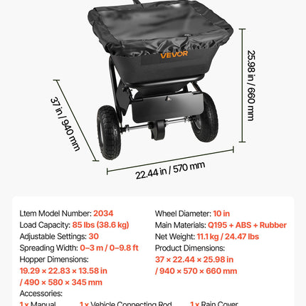 Prikabinamas vejos barstytuvas VEVOR 2034, 38,6 kg talpa