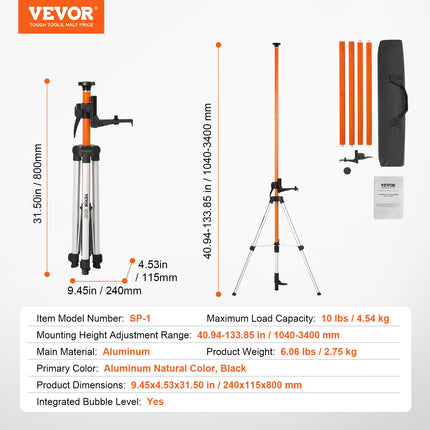 Lazerinio nivelyro stovas VEVOR SP-1, 1040–3400 mm aukštis