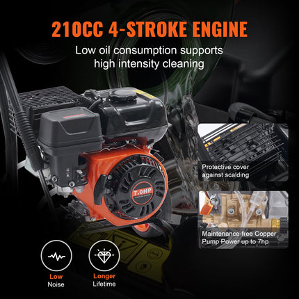 Benzininis aukšto slėgio plovimo įrenginys VEVOR BS180D-SP, 3600 PSI
