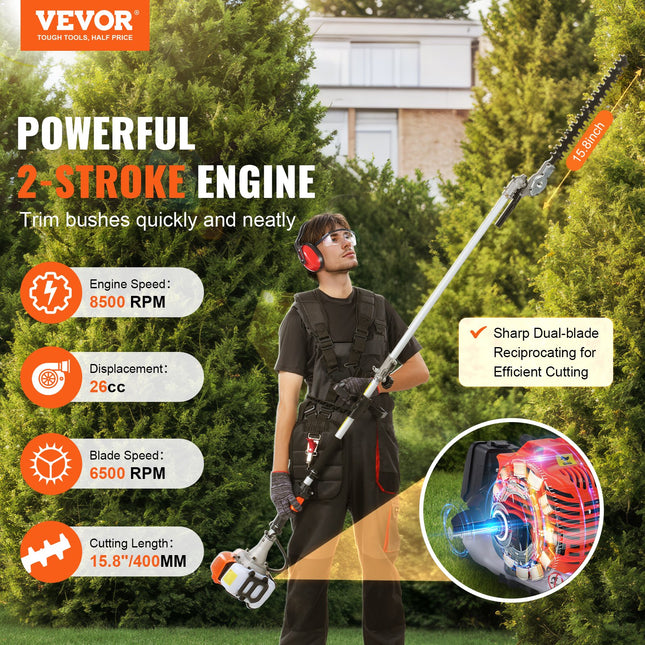 Benzininės aukštapjovės gyvatvorių žirklės VEVOR F26-B, 26 cm³