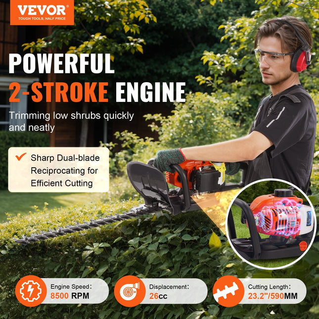 Benzininės gyvatvorių žirklės VEVOR HT-7510, 26 cm³