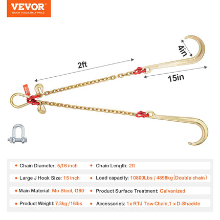 V formos vilkimo grandinė VEVOR RTJ5/16*2FT-A3, 4,9 t keliamoji galia
