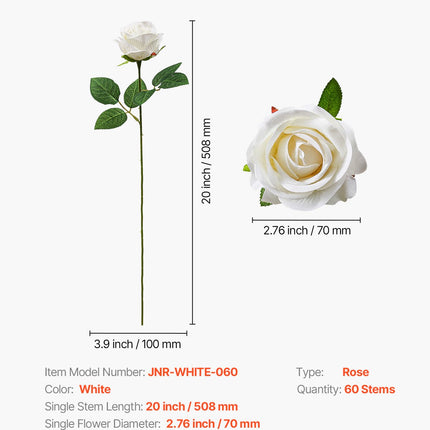 Dirbtinės rožės VEVOR JNR-WHITE-060, 60 vnt.