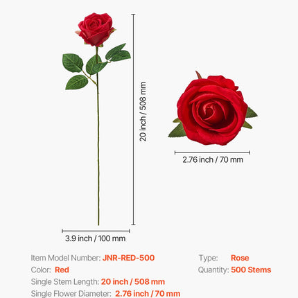 Dirbtinės rožės VEVOR JNR-RED-500, 500 vnt.